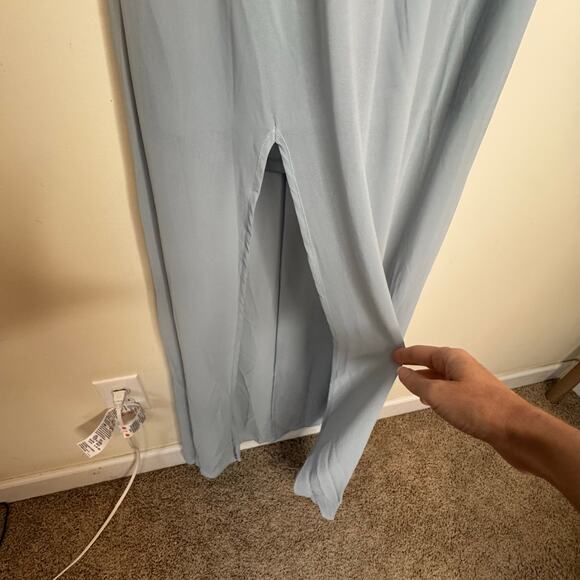 Show Me Your Mumu Heather Halter Dress Steel Blue NWT Size 2XL Maxi Slit Gown - Picture 9 of 10